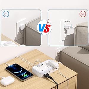 Flat Plug Extension Cord Surge Protector Power Strip, Outlet Extender with 6 Outlets 4 USB Ports