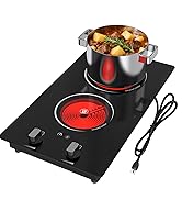 2 Burner Electric Cooktop - 12" Infrared Electric Stove Top with Knob Control, Countertop &amp; Built...