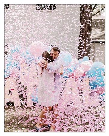 large tissue confetti, red and green confetti, pink and blue confetti