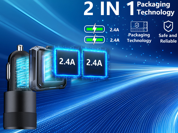 MFi Certified 2Pack 4.8A USB Car Power Cigarette Lighter Type-C Car Charger USB-C Carplay Charger