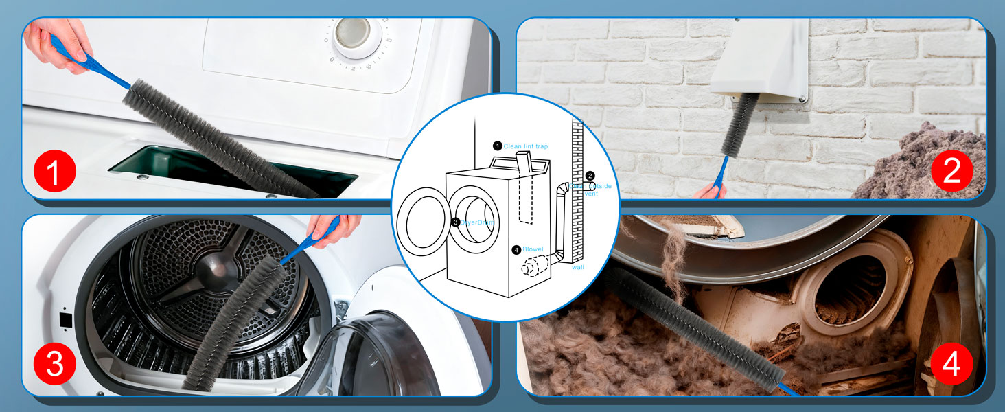 Dryer Vent Brush and Refrigerator Coil Cleaning Brush - Professional Appliance Cleaning Brush Set