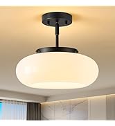 WOKNOS Mid-Century Modern Black Semi Flush Mount Ceiling Light, 3-Light Kitchen Light Fixtures wi...
