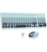 Wireless Keyboard and Mouse Combo, Retro Typewriter Wireless Keyboard with Round Keycaps, 2.4GHz ...