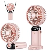 Portable Pink Handheld Fan - Type-C Rechargeable, 4000mAh Battery, 90 Foldable, 5 Speed Wind, 3 i...