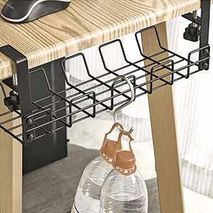 An under desk cord management tray can help keep the cords for your computer