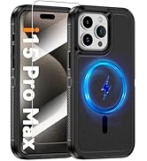 KTUOHU Magnetic Case for iPhone 15 Pro Max [Compatible with Magsafe] [Glass Screen Protector] [Du...