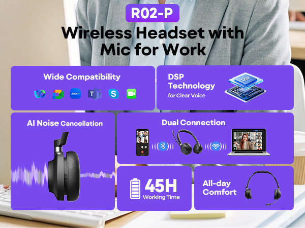 wireless headset with mic for work