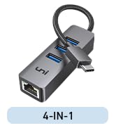 uni USB C Ethernet Adapter, USB C HUB Ethernet 1Gbps with USB 3.0 [Driver Free] for Hard Drive Ke...