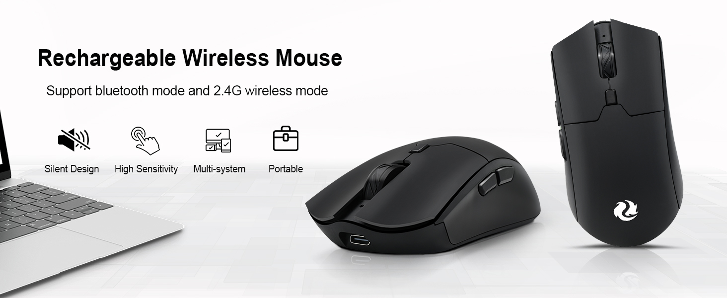 Bluetooth Wireless Mouse(BT5.2+USB 2.4G Receiver) Silent Quiet Clicks