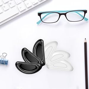 The stick on silicone nose pads are self-adhesive of the plastic frame