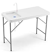 GYMAX Fish Cleaning Table, Folding Fish Fillet Table with Sink, 360 Degree Swivel Faucet &amp; Draina...