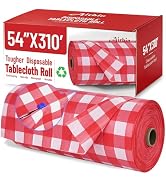 Plastic Table Cloth, 310 Ft X 54 in Disposable Tablecloth Red and White Checkered Tablecloth with...
