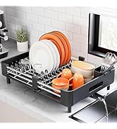 Urackify Stainless Steel Dish Drying Rack - Dish Drainer for Kitchen Counter, Extendable Drainboa...