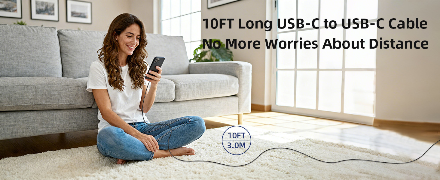 10FT/3M Type C Fast Charging Cord Compatible with iPhone 17/iPhone Air