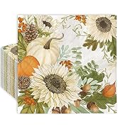 AnyDesign 80Pcs Fall Paper Napkins Watercolor Pumpkin Sunflower Disposable Luncheon Napkins Autum...
