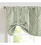 JINCHAN Tie Up Valance Curtains Geometric Valance for Kitchen Living Room Ferns Leaf Print Blacko...