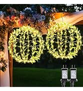 Flacchi Hanging Iron Sphere Lights with Artificial Greenery – 12Inch 120 LED Waterproof Outdoor/I...