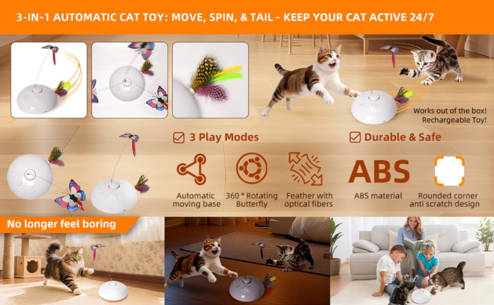 3-in-1 Automatic Cat Toy: Move, Spin and Tail