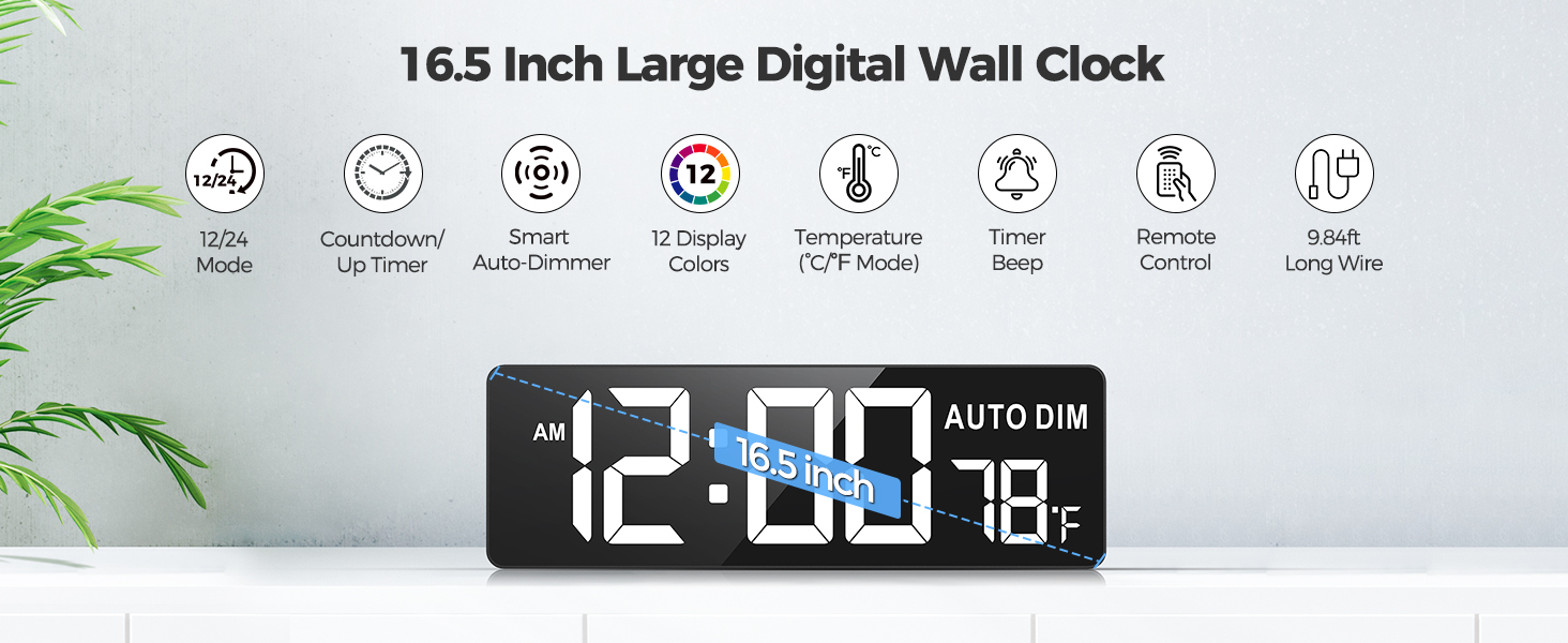 16.5 Inch Large Digital Wall Clock for Classroom