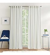 NICETOWN Extra Long Farmhouse Linen Curtains for Bedroom, French Blue Stripes, Privacy Light Filt...