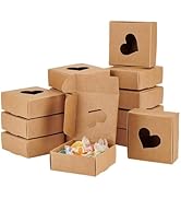 BENECREAT 30 Packs Kraft Paper Boxes with Heart Window 3x3x1.2" Cardboard Gift Boxes for Wedding ...