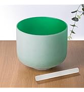 432hz 8 inch Green F Note Heart Chakra Quartz Crystal Singing Bowl with Rubber Mallet for Healing...