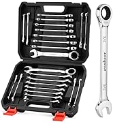 HORUSDY 24-Piece Ratcheting Wrench Set | Metric and SAE | Ratchet Combination Wrenches Set with O...