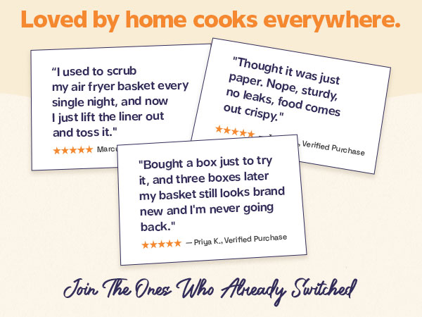 Real customer reviews for Gusto air fryer liners rated highly by home cooks