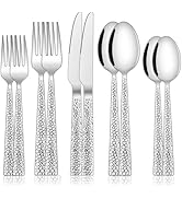 40-Piece Hammered Silverware Set Service for 8, Stainless Steel Square Flatware Cutlery Set, Kitc...