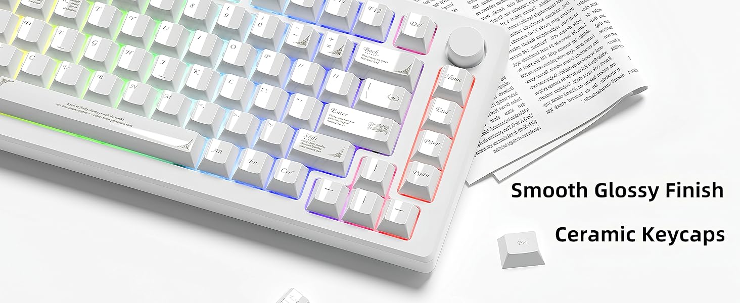 Glossy White PBT Keycaps Baroque Style 115 Keys Cherry Profile Custom Keycap Set Ceramic Texture