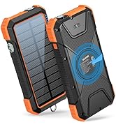 BLAVOR Solar Power Bank, PD18W QC3.0 Fast Charging 10W Wireless Charger 20000mAh Solar Powered Po...