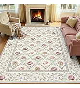 GarveeHome Floral Living Room Rugs, Washable 5x7 Area Rug Vintage Soft Boho Non-Slip Carpet Indoo...