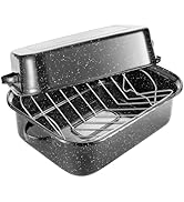 QPMR Roasting Pan with Rack, 21” Rectangular Granite Roaster Pan, 25lb Capacity, Large Roaster Po...