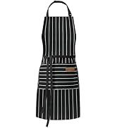 DILLMAN Kitchen Cooking Adjustable Aprons - Men Women Bib Soft Chef Stripes Apron with 2 Pockets