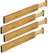 Bamboo Kitchen Drawer Dividers - Adjustable Spring Loaded Drawer Organizers - Drawer separator fo...