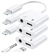 [Apple MFi Certified] 3 Pack Lightning to 3.5mm Headphone Jack Adapter, 2 in 1 Dongle Adapter Aux...