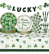 102 Pcs St. Patrick's Day Paper Plates and Napkins Green Shamrock Lucky Banner Disposable Tablecl...