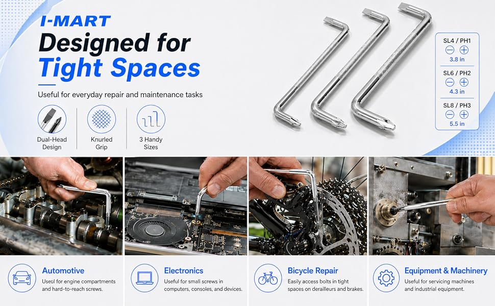 Offset screwdriver set for tight-space repairs.