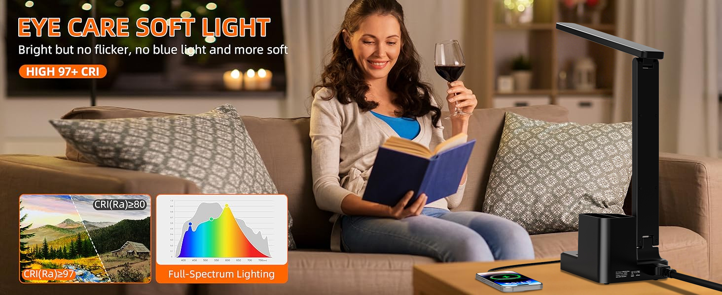 Desk Lamp with 2 USB Charging Ports,2 Pen Holders