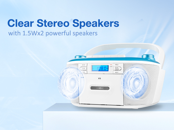 cd cassette tape player with stereo speakers powerful