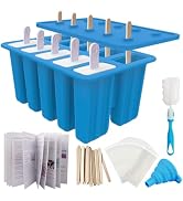 Miaowoof Homemade Popsicle Molds, 10-Cav Non-BPA Silicone Ice Pop Maker, with 50 Sticks, 50 Bags,...