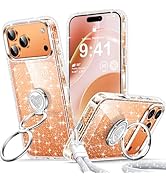 XYZ for iPhone 17 Pro Max Case Glitter, Cute Clear Bling Sparkly Cover with 2-Ring Heart Stand &amp; ...