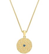 LGYIC 14K Gold Plated Pendant Necklace for Women with Blue Cubic Zirconia, Textured Disc Charm, H...
