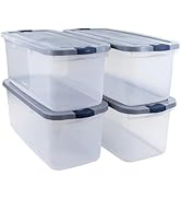 Rubbermaid Roughneck Clear 95 Qt/23.75 Gal Storage Containers, Pack of 4 with Latching Grey Lids,...
