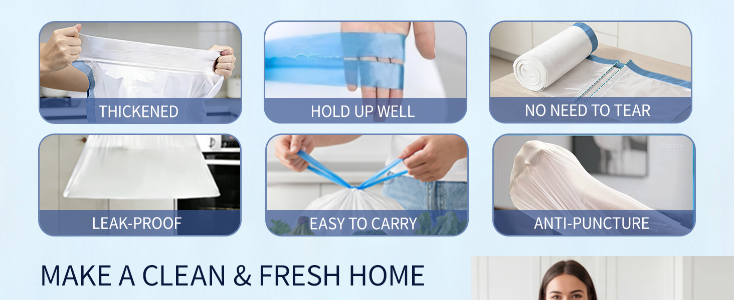 Small Trash Bags 4 Gallon with Drawstring White Plastic Garbage Bags