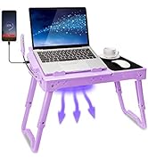 TeqHome Laptop Desk for Bed, Adjustable Table with Fan, Portable Lap Desk, Foldable Legs, Stand f...
