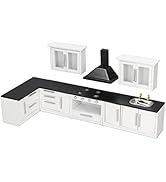 7Pcs Dollhouse Furniture Kit - Wooden Kitchen Cabinet, Fridge Set for 1:12 Dollhouse Miniatures
