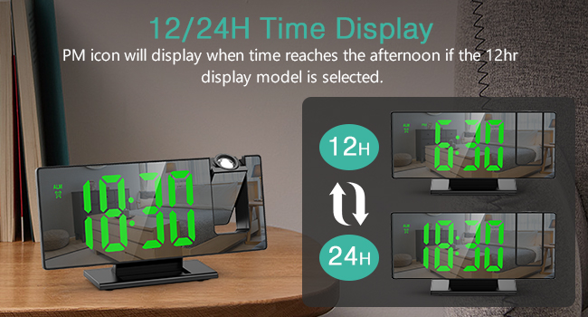 ORIA Projection Alarm Clock, LED Electronic Alarm Clock, 7.8" Mirror Desk Alarm Clock