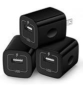 Wall Charger Cube,1A/5V Single Port USB Plug 3 Pack Travel Black Charging Block Box Adapter Compa...