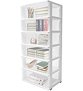 6 Clear Drawer Storage Organizer Rolling Cart,43in H Mobile Book File Trolley Organizer Utility C...